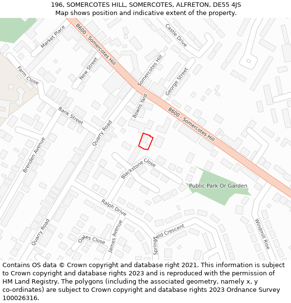 196, SOMERCOTES HILL, SOMERCOTES, ALFRETON, DE55 4JS: Location map and indicative extent of plot