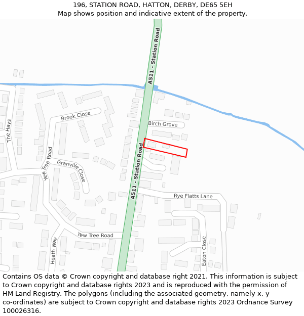 196, STATION ROAD, HATTON, DERBY, DE65 5EH: Location map and indicative extent of plot
