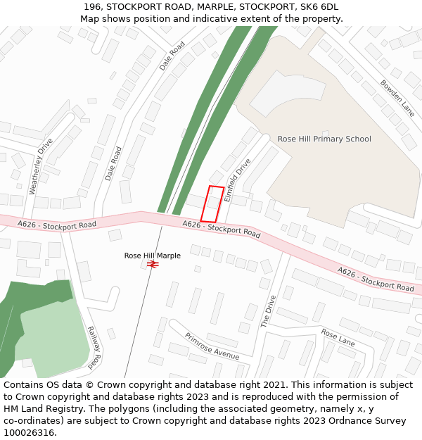 196, STOCKPORT ROAD, MARPLE, STOCKPORT, SK6 6DL: Location map and indicative extent of plot