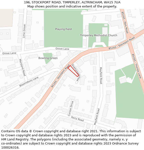 196, STOCKPORT ROAD, TIMPERLEY, ALTRINCHAM, WA15 7UA: Location map and indicative extent of plot