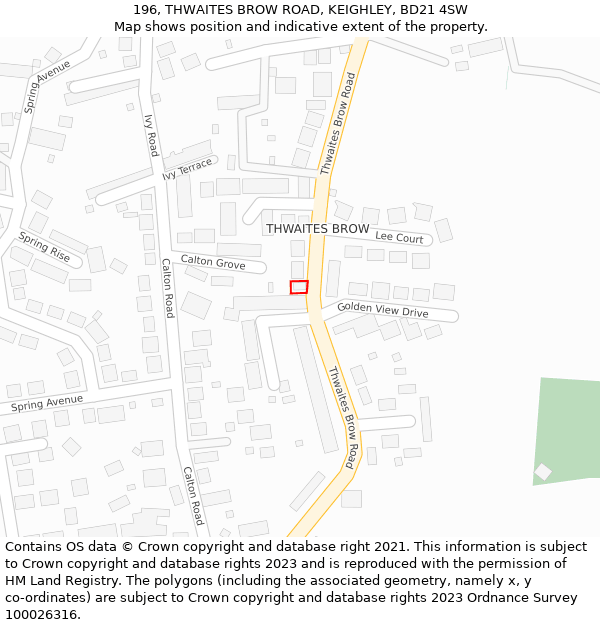 196, THWAITES BROW ROAD, KEIGHLEY, BD21 4SW: Location map and indicative extent of plot