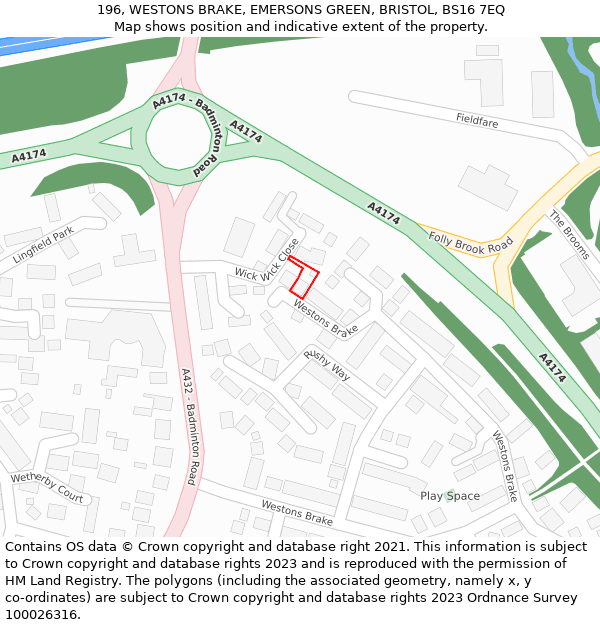 196, WESTONS BRAKE, EMERSONS GREEN, BRISTOL, BS16 7EQ: Location map and indicative extent of plot