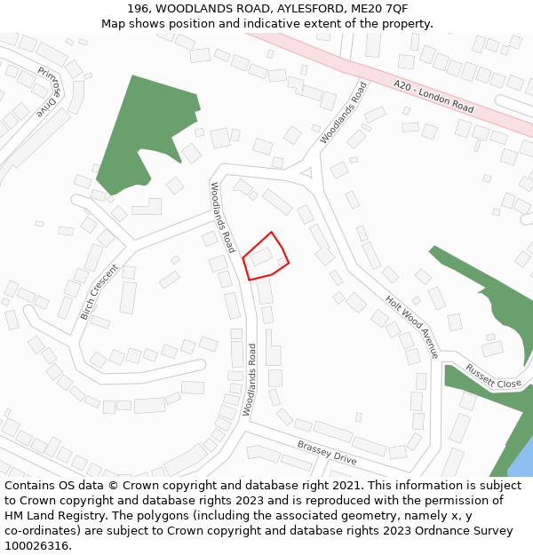 196, WOODLANDS ROAD, AYLESFORD, ME20 7QF: Location map and indicative extent of plot
