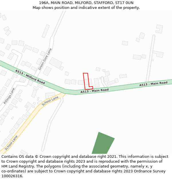 196A, MAIN ROAD, MILFORD, STAFFORD, ST17 0UN: Location map and indicative extent of plot