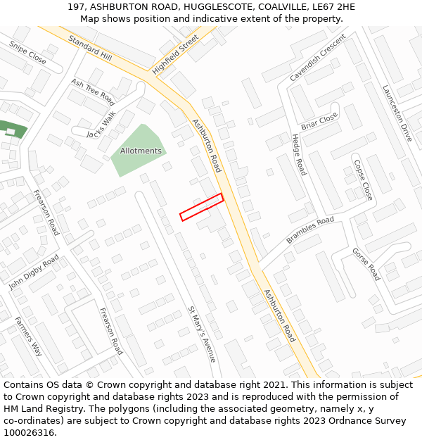 197, ASHBURTON ROAD, HUGGLESCOTE, COALVILLE, LE67 2HE: Location map and indicative extent of plot