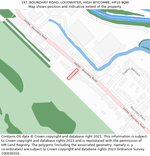 197, BOUNDARY ROAD, LOUDWATER, HIGH WYCOMBE, HP10 9QW: Location map and indicative extent of plot