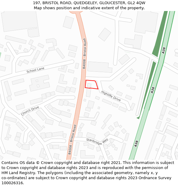 197, BRISTOL ROAD, QUEDGELEY, GLOUCESTER, GL2 4QW: Location map and indicative extent of plot