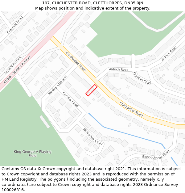 197, CHICHESTER ROAD, CLEETHORPES, DN35 0JN: Location map and indicative extent of plot