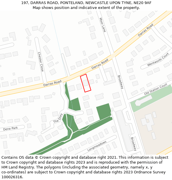 197, DARRAS ROAD, PONTELAND, NEWCASTLE UPON TYNE, NE20 9AF: Location map and indicative extent of plot