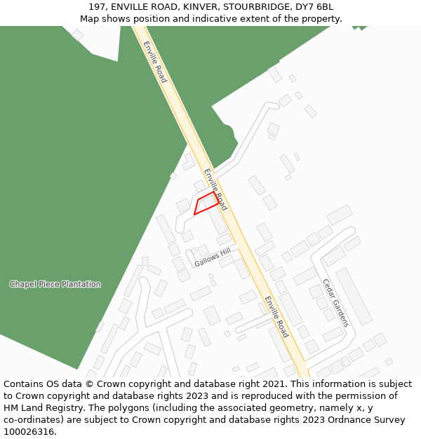 197, ENVILLE ROAD, KINVER, STOURBRIDGE, DY7 6BL: Location map and indicative extent of plot