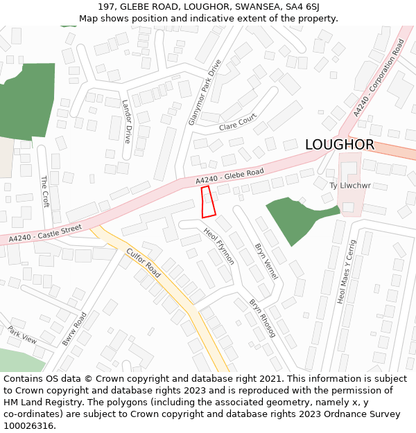 197, GLEBE ROAD, LOUGHOR, SWANSEA, SA4 6SJ: Location map and indicative extent of plot
