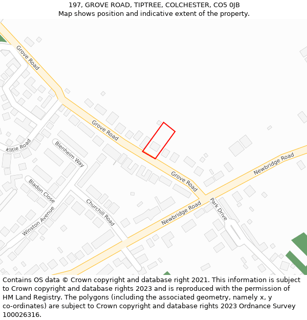 197, GROVE ROAD, TIPTREE, COLCHESTER, CO5 0JB: Location map and indicative extent of plot