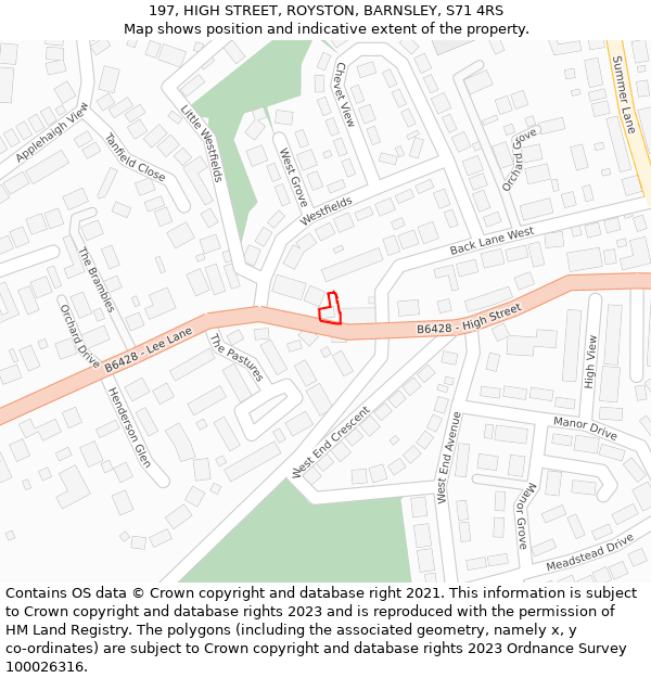 197, HIGH STREET, ROYSTON, BARNSLEY, S71 4RS: Location map and indicative extent of plot