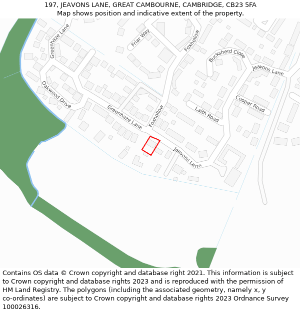 197, JEAVONS LANE, GREAT CAMBOURNE, CAMBRIDGE, CB23 5FA: Location map and indicative extent of plot