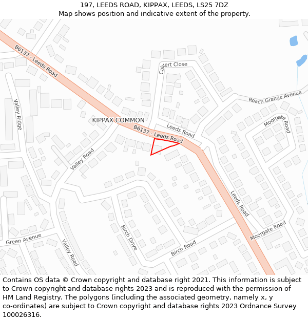 197, LEEDS ROAD, KIPPAX, LEEDS, LS25 7DZ: Location map and indicative extent of plot