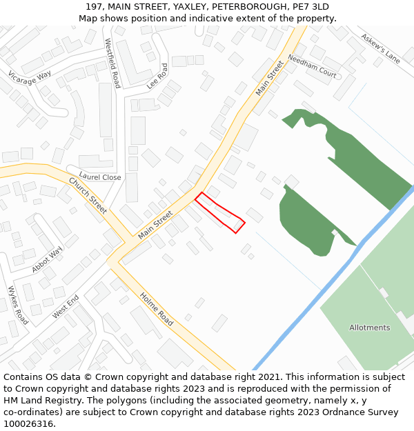 197, MAIN STREET, YAXLEY, PETERBOROUGH, PE7 3LD: Location map and indicative extent of plot