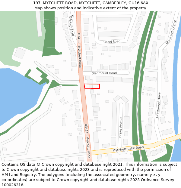 197, MYTCHETT ROAD, MYTCHETT, CAMBERLEY, GU16 6AX: Location map and indicative extent of plot