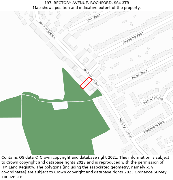 197, RECTORY AVENUE, ROCHFORD, SS4 3TB: Location map and indicative extent of plot