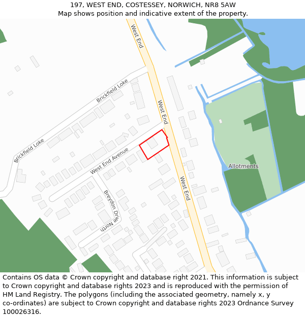 197, WEST END, COSTESSEY, NORWICH, NR8 5AW: Location map and indicative extent of plot