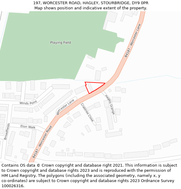 197, WORCESTER ROAD, HAGLEY, STOURBRIDGE, DY9 0PR: Location map and indicative extent of plot