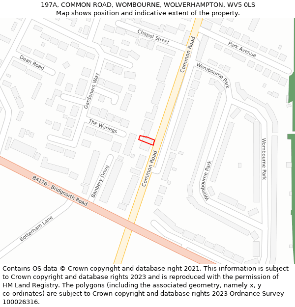 197A, COMMON ROAD, WOMBOURNE, WOLVERHAMPTON, WV5 0LS: Location map and indicative extent of plot
