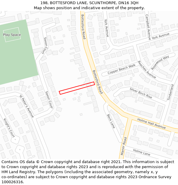 198, BOTTESFORD LANE, SCUNTHORPE, DN16 3QH: Location map and indicative extent of plot