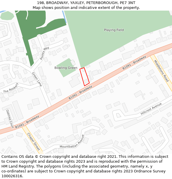 198, BROADWAY, YAXLEY, PETERBOROUGH, PE7 3NT: Location map and indicative extent of plot