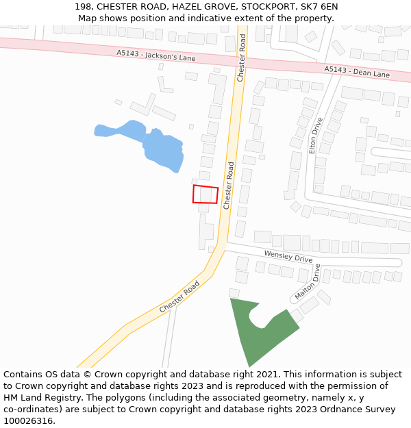 198, CHESTER ROAD, HAZEL GROVE, STOCKPORT, SK7 6EN: Location map and indicative extent of plot