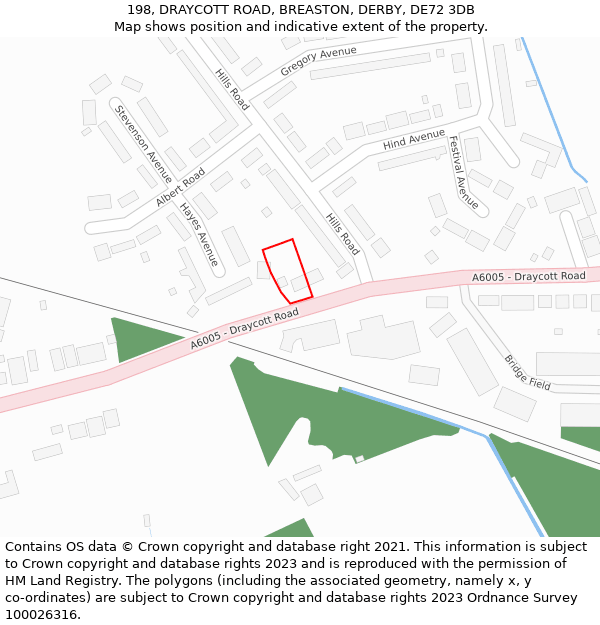 198, DRAYCOTT ROAD, BREASTON, DERBY, DE72 3DB: Location map and indicative extent of plot