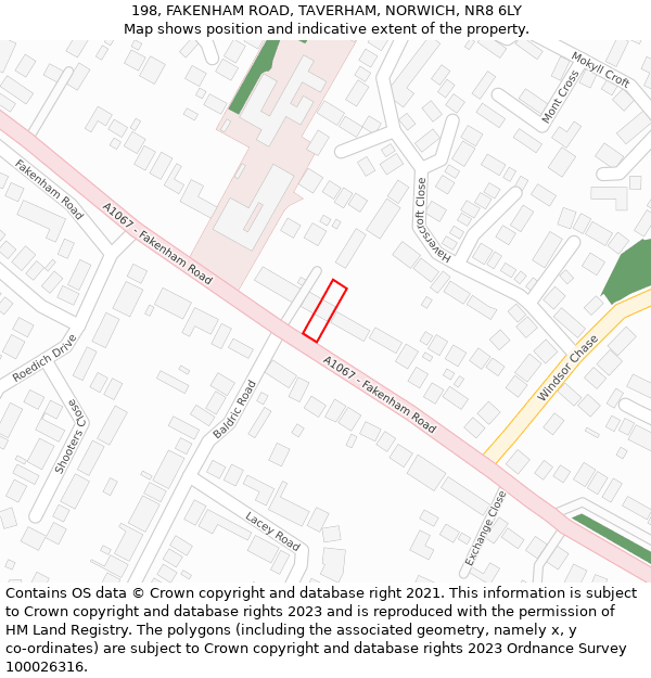 198, FAKENHAM ROAD, TAVERHAM, NORWICH, NR8 6LY: Location map and indicative extent of plot