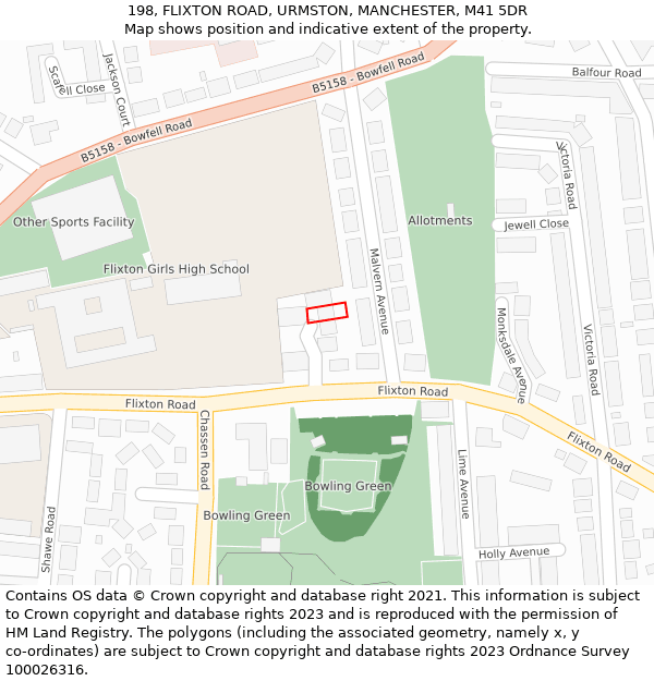 198, FLIXTON ROAD, URMSTON, MANCHESTER, M41 5DR: Location map and indicative extent of plot