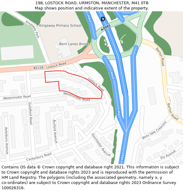 198, LOSTOCK ROAD, URMSTON, MANCHESTER, M41 0TB: Location map and indicative extent of plot