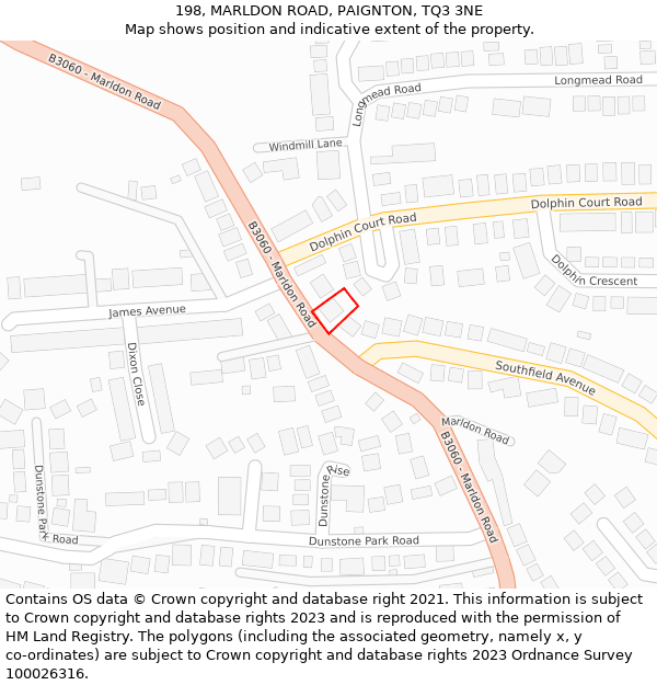 198, MARLDON ROAD, PAIGNTON, TQ3 3NE: Location map and indicative extent of plot