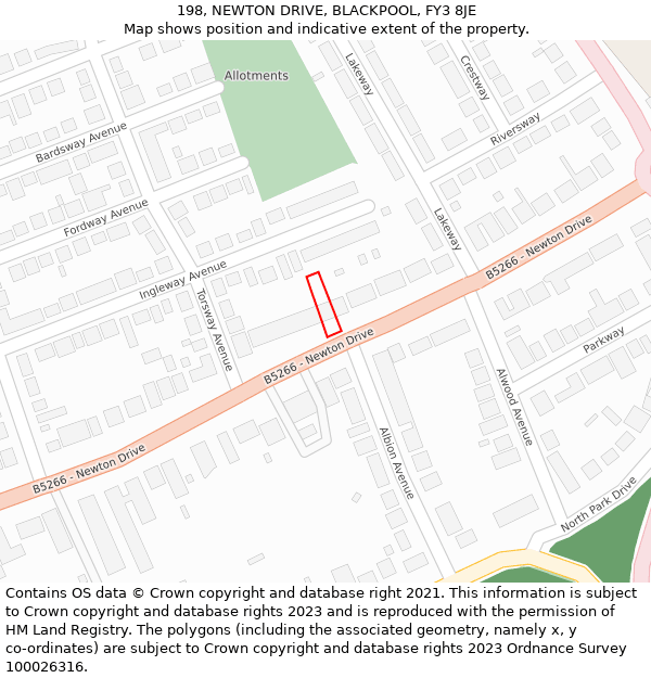 198, NEWTON DRIVE, BLACKPOOL, FY3 8JE: Location map and indicative extent of plot