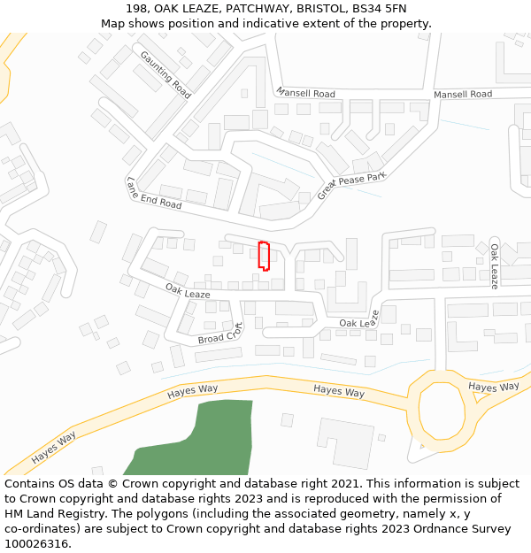 198, OAK LEAZE, PATCHWAY, BRISTOL, BS34 5FN: Location map and indicative extent of plot