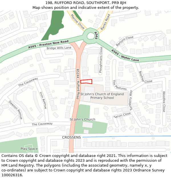 198, RUFFORD ROAD, SOUTHPORT, PR9 8JH: Location map and indicative extent of plot