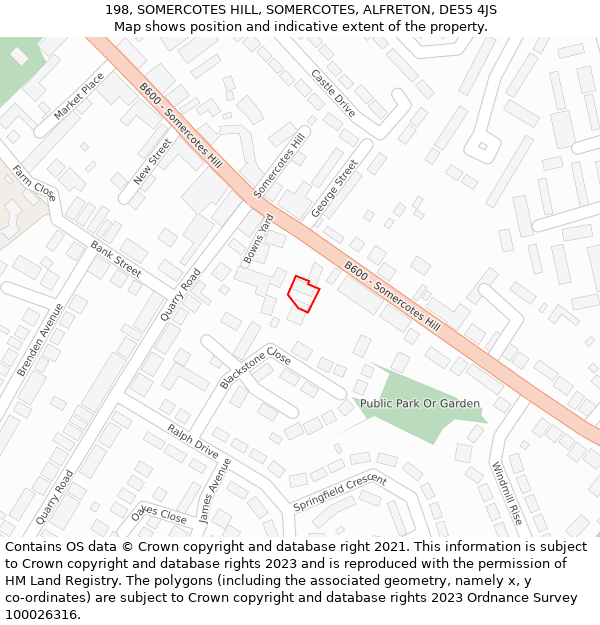 198, SOMERCOTES HILL, SOMERCOTES, ALFRETON, DE55 4JS: Location map and indicative extent of plot