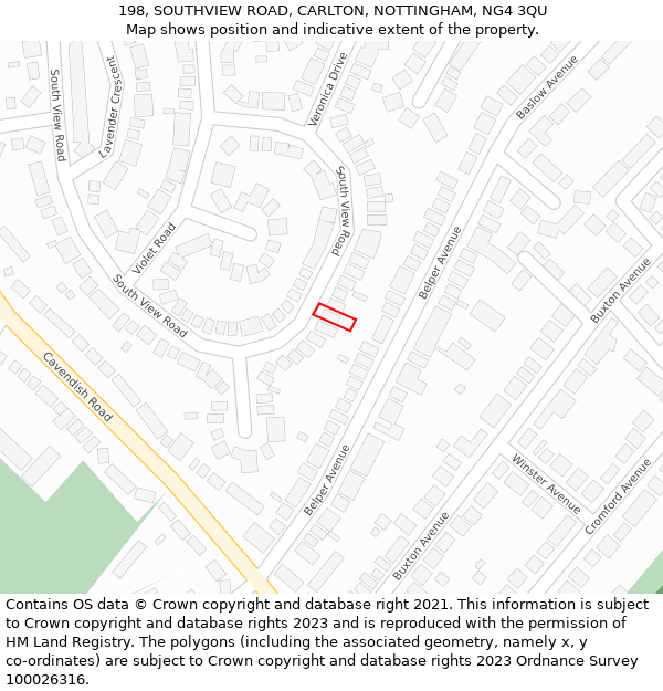 198, SOUTHVIEW ROAD, CARLTON, NOTTINGHAM, NG4 3QU: Location map and indicative extent of plot