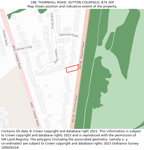 198, THORNHILL ROAD, SUTTON COLDFIELD, B74 2EP: Location map and indicative extent of plot
