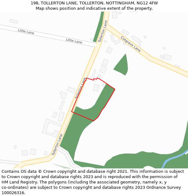 198, TOLLERTON LANE, TOLLERTON, NOTTINGHAM, NG12 4FW: Location map and indicative extent of plot
