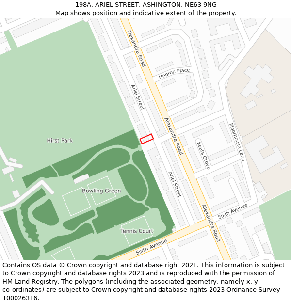 198A, ARIEL STREET, ASHINGTON, NE63 9NG: Location map and indicative extent of plot