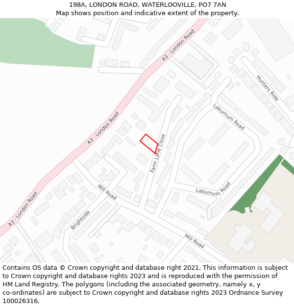 198A, LONDON ROAD, WATERLOOVILLE, PO7 7AN: Location map and indicative extent of plot