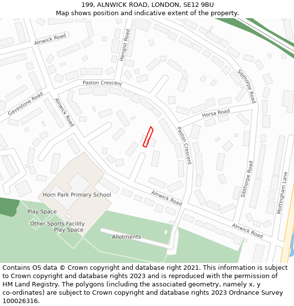 199, ALNWICK ROAD, LONDON, SE12 9BU: Location map and indicative extent of plot