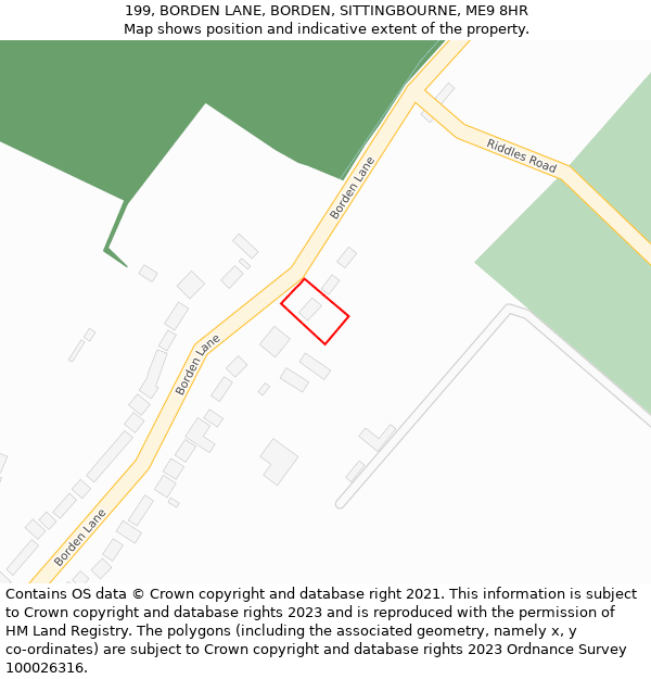 199, BORDEN LANE, BORDEN, SITTINGBOURNE, ME9 8HR: Location map and indicative extent of plot
