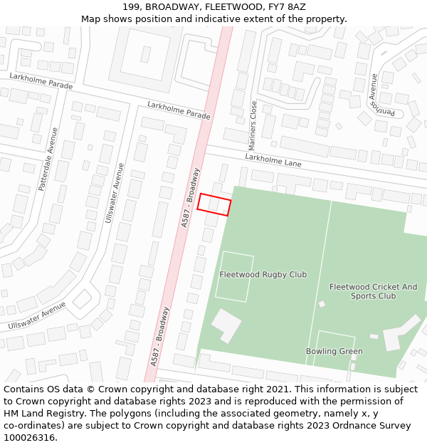 199, BROADWAY, FLEETWOOD, FY7 8AZ: Location map and indicative extent of plot