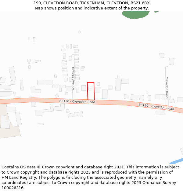 199, CLEVEDON ROAD, TICKENHAM, CLEVEDON, BS21 6RX: Location map and indicative extent of plot