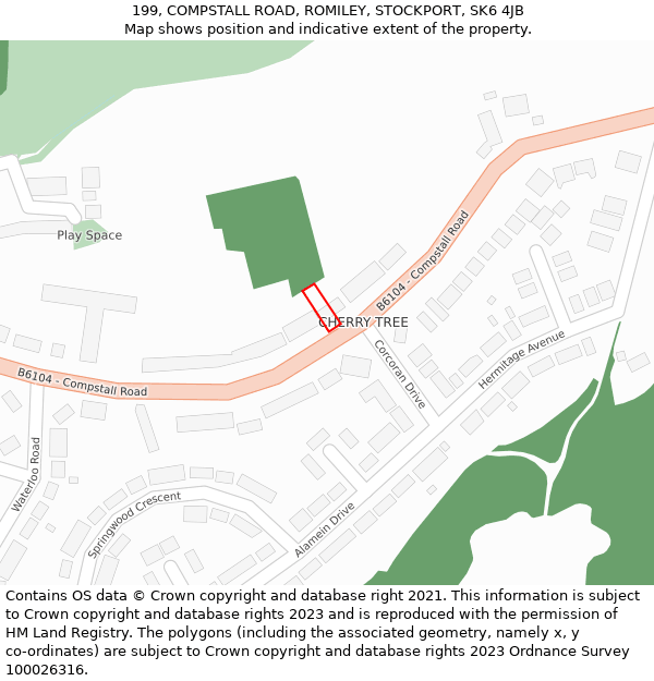 199, COMPSTALL ROAD, ROMILEY, STOCKPORT, SK6 4JB: Location map and indicative extent of plot