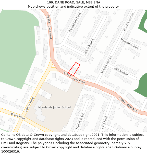 199, DANE ROAD, SALE, M33 2NA: Location map and indicative extent of plot