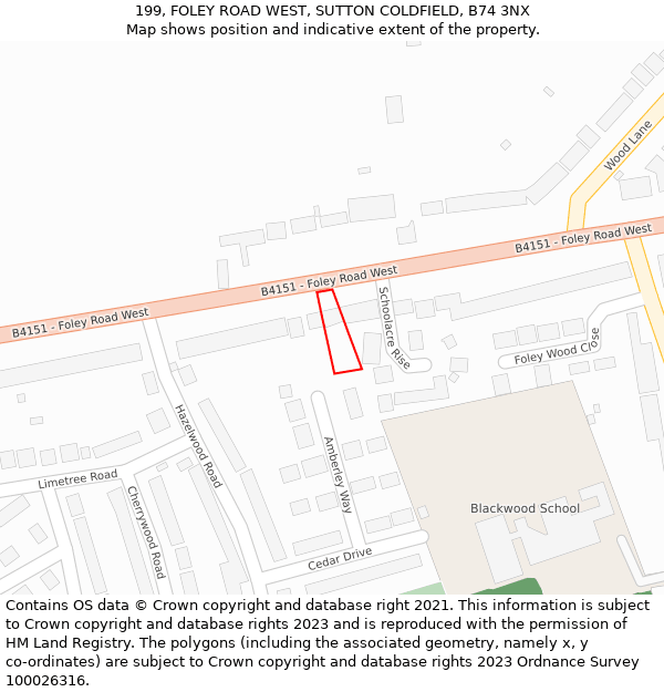 199, FOLEY ROAD WEST, SUTTON COLDFIELD, B74 3NX: Location map and indicative extent of plot