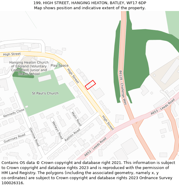 199, HIGH STREET, HANGING HEATON, BATLEY, WF17 6DP: Location map and indicative extent of plot